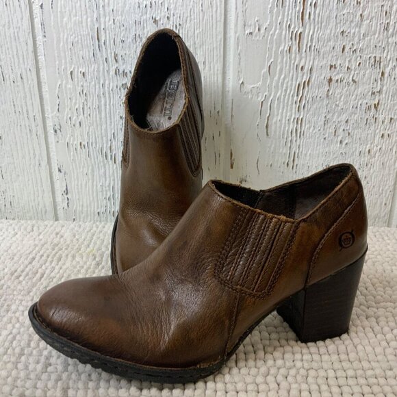 Born Concept Boots women's 6.5 brown leather heal Ankle boot - Picture 1 of 9